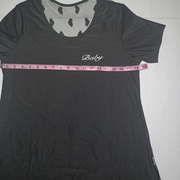 HEART PRINT SHEER BACK PAJAMA SLEEP SHIRT GOWN - Picture 3 of 12